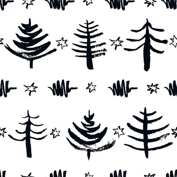 Patrón Navidad Sin Costuras Con Elementos Dibujados Mano Lindos Árboles — Archivo Imágenes Vectoriales