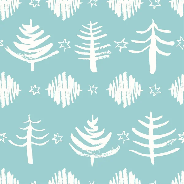 Naadloos Kerstpatroon Met Handgetekende Elementen Leuke Kerstbomen Winter Achtergrond Vectorillustratie — Stockvector