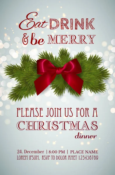 Weihnachtsfeier Oder Dinnereinladung Plakat Flyer Grußkarte Menüvorlage Vektorillustration — Stockvektor
