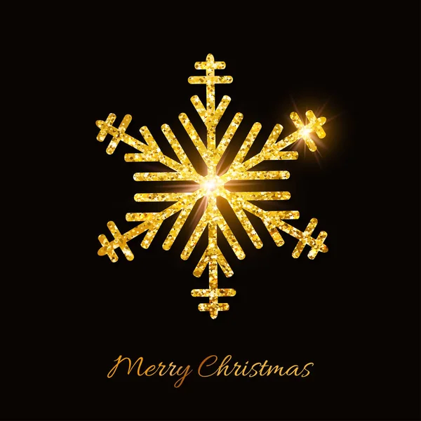 Vrolijk Kerstfeest Gelukkig Nieuwjaar Achtergrond Gouden Glitter Sneeuwvlok Zwarte Achtergrond — Stockvector