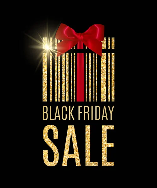 Black Friday Achtergrond Met Gouden Glitter Present Barcode Verkoop Concept — Stockvector