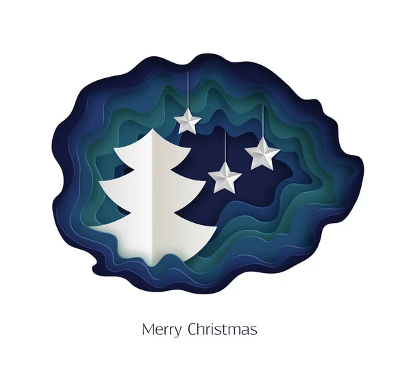 メリークリスマスの背景 紙切りデザイン クリスマスの挨拶カード ベクトル図 — ストックベクタ