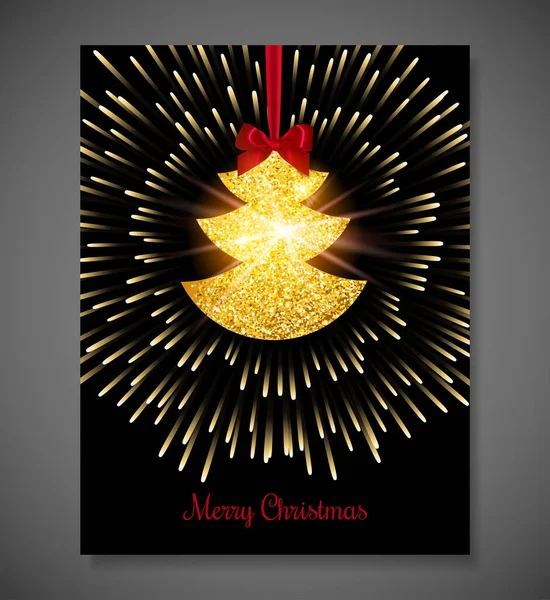 Joyeux Noël Carte Voeux Avec Papier Paillettes Arbre Noël Lumières — Image vectorielle