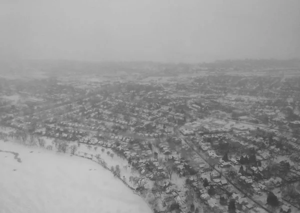 Pequena Cidade Coberta Neve Devido Inverno Rigoroso Temperatura Extrema Tempestade — Fotografia de Stock