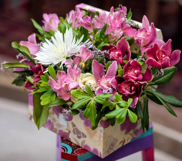 Beautiful pink bouquet flower in the box