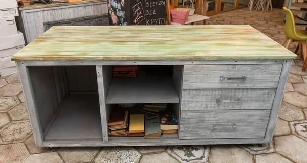 Empty Showcase Table Stool Drawer Sale — Stock Photo, Image