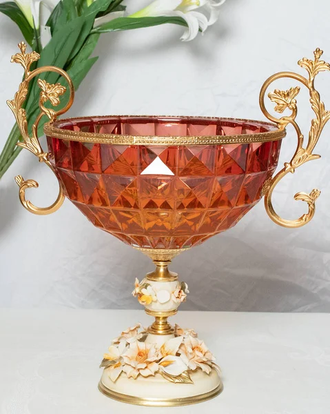 Red Home Interior Decor Glass Jar Ceramic Vase Isolated White — Stock Photo, Image