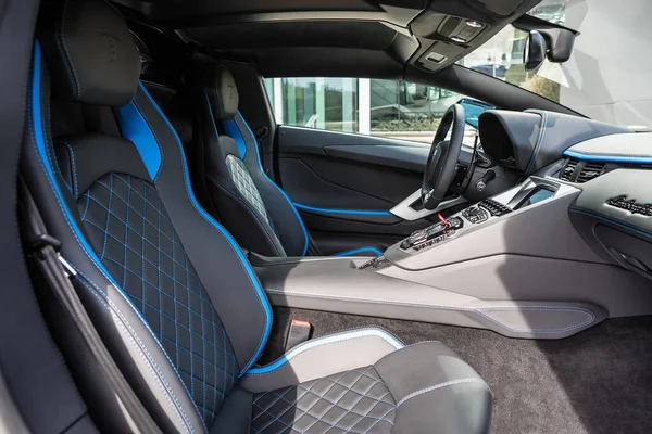Blue Lamborghini Aventador Interieur Autostoelen — Stockfoto