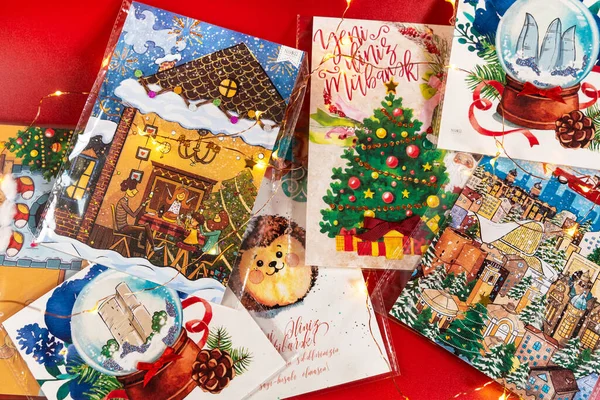 Christmas Postcards Red Background — Stock Photo, Image