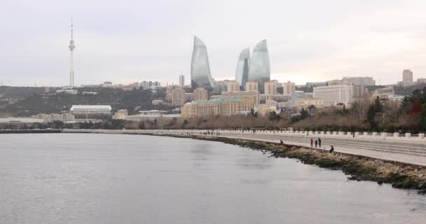 Azerbaiyán Bakú Bulevar Vista Mar — Vídeos de Stock