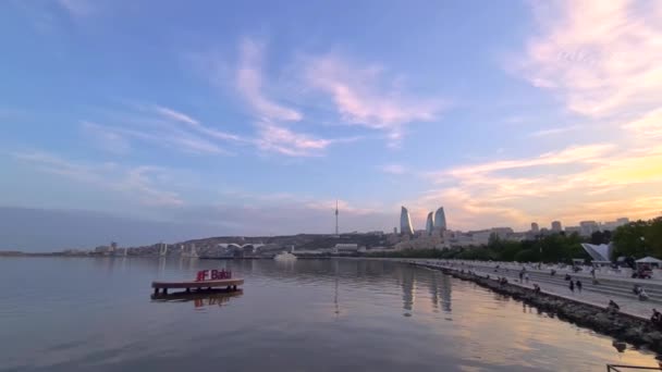 Baku Laut Kaspia Boulevard Menara Api Tampilan Menara — Stok Video