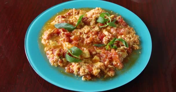 Gebratene Eier Mit Tomaten Hackfleisch Und Omelett Menemen Türkische Mahlzeit — Stockvideo