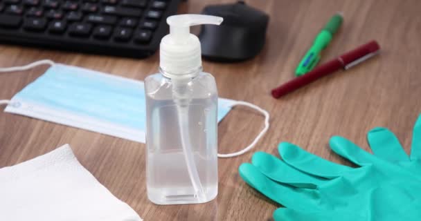 Hand Sanitizers Gel Office Desk — Stock Video