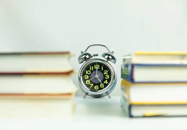 Alarm Clock Books Education Workspace — Stock Photo, Image