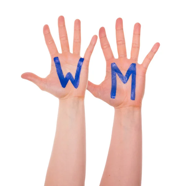 Händer med Wm betyder World Cup, isolerade — Stockfoto