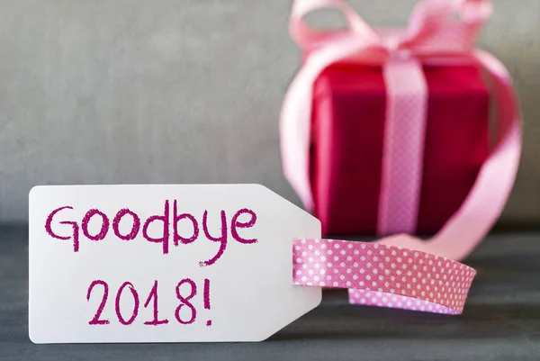 Рожевий подарунок, етикетка, текст Прощання 2018 — стокове фото