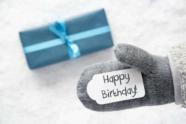 Turkos gåva, handske, texten Happy Birthday — Stockfoto