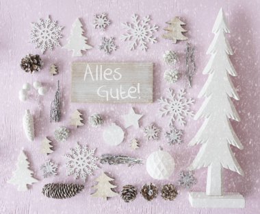 Noel dekorasyon, düz Lay, Alles Gute anlamına gelir en iyi dileklerimle, kar taneleri
