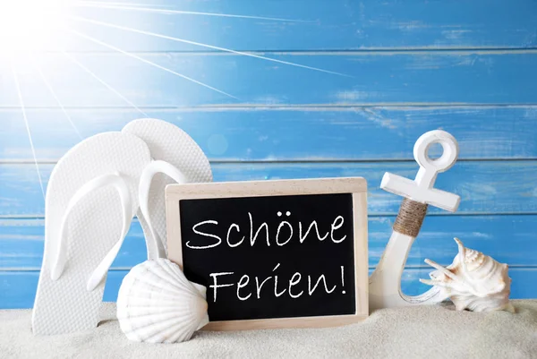 Sunny Summer Card con Schoene Ferien significa Buone Feste — Foto Stock
