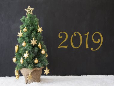 Yeşil Noel ağacı, metin 2019, siyah beton zemin