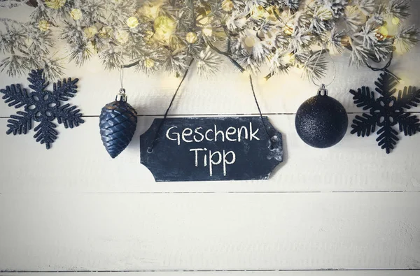 Černá vánoční desku, víla světla, Geschenk Tipp znamená dárek Tip — Stock fotografie