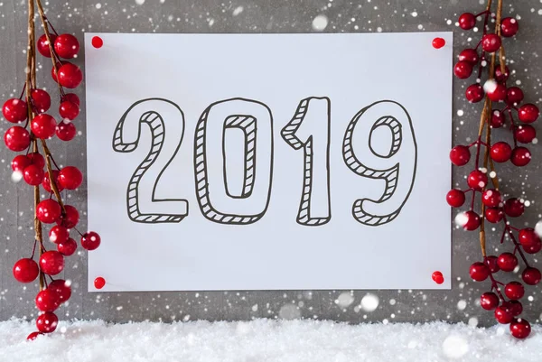 ラベル、雪、赤いクリスマス装飾、テキスト 2019年雪 — ストック写真