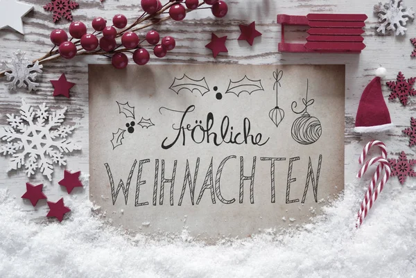 Caligrafía Froehliche Weihnachten significa Feliz Navidad, Nieve —  Fotos de Stock