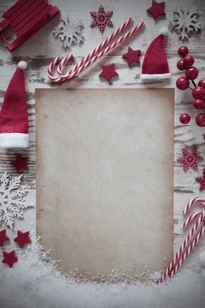 Retri Christmas Flat Lay, Vertical Paper, Copy Space, Snow — Stock Photo, Image