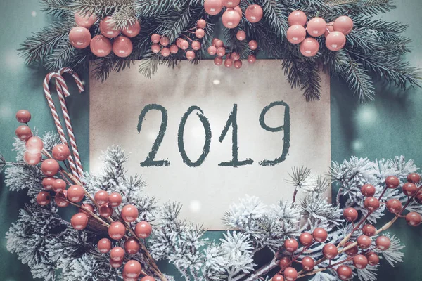 Christmas Garland, Fir Tree gren, snöflingor, Text 2019 — Stockfoto