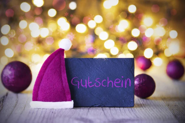 Deska, Santa čepice, světla, Gutschein znamená doklad — Stock fotografie