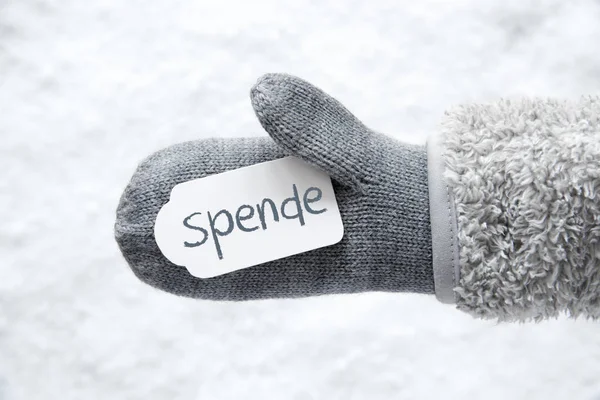 Luva de lã, Etiqueta, Neve, Spende Means Doação — Fotografia de Stock
