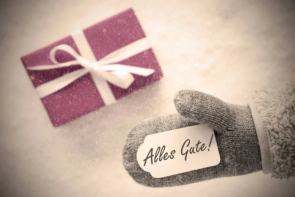 Regalo rosa, guante, Alles Gute significa los mejores deseos, filtro de Instagram —  Fotos de Stock