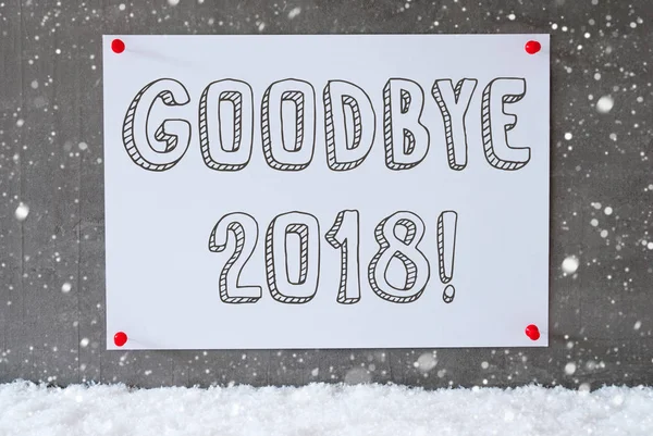 Лейбл On Cement Wall, Snowflakes, Text Goodbye 2018 — стоковое фото