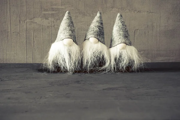 Three Gray Gnomes, Cement, Copy Space For Advertisement — Stock Photo, Image