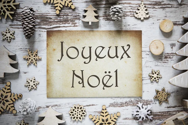 Rustika juldekoration, papper, Joyeux Noel betyder god jul — Stockfoto