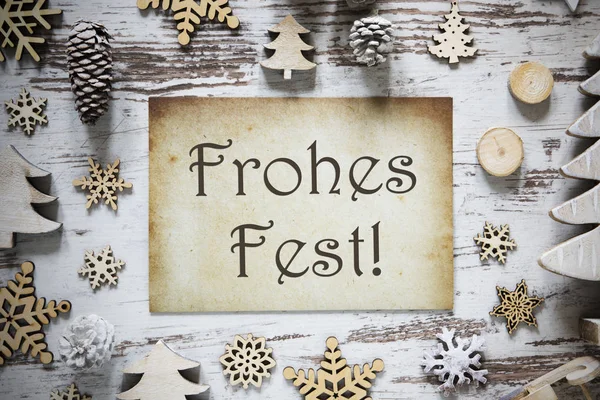 Decoração rústica, papel, Frohes Fest significa Feliz Natal — Fotografia de Stock