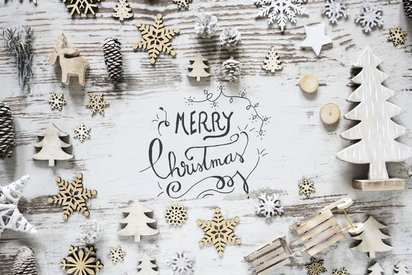 Lay piatto con decorazione rustica di Natale, calligrafia Buon Natale — Foto Stock