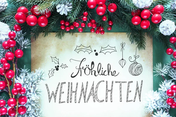 Decorazione di Natale, Calligrafia Frohe Weihnachten significa Buon Natale — Foto Stock