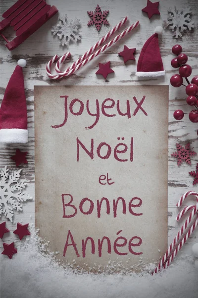 Retro Christmas Flat Lay, Bonne Annee Means Happy New Year — Stock Photo, Image