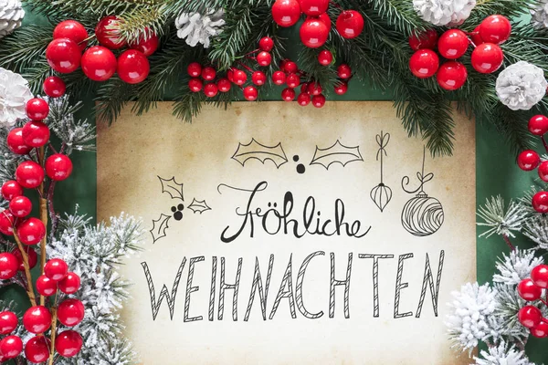 Decoración de Navidad, caligrafía alemana Frohe Weihnachten significa Feliz Navidad — Foto de Stock