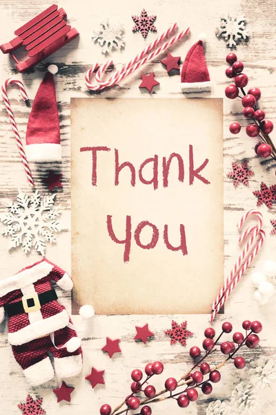 Nostalgic Christmas Flat Lay, Text Thank You — Stock Photo, Image