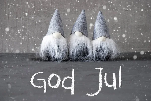 Gnomi, Cemento, Fiocchi di neve, Dio Jul significa Buon Natale — Foto Stock