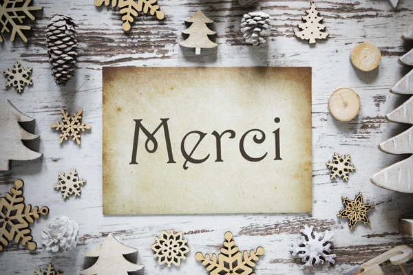 Rusztikus karácsonyi dekoráció, papír, Merci eszközök köszönöm — Stock Fotó