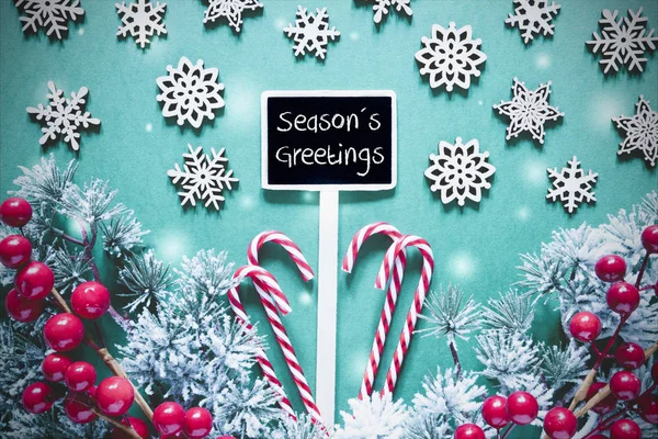 Svart jul skylt, lampor, frostig Look, Text Seasons Greetings — Stockfoto