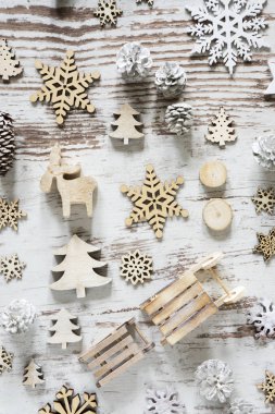 Düz Lay rustik beyaz Christmas dekorasyon ile