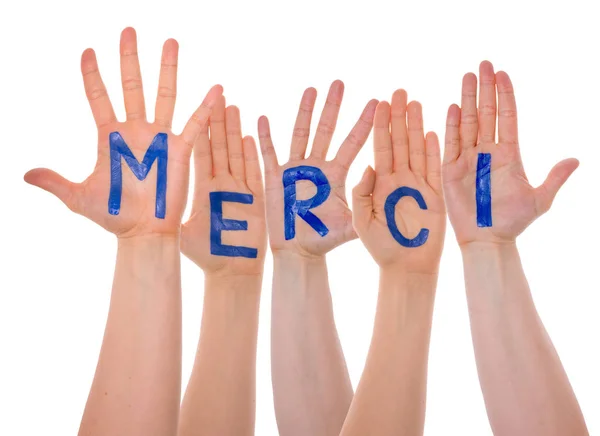 Many Hands Building Merci Means Thank You, Isolated — Stock Photo, Image