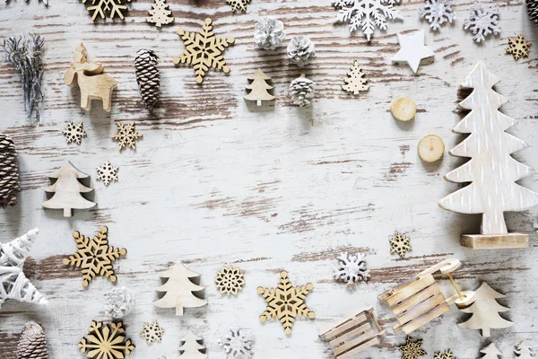 フラットなレイアウト、素朴なクリスマスの装飾, コピー スペース — ストック写真