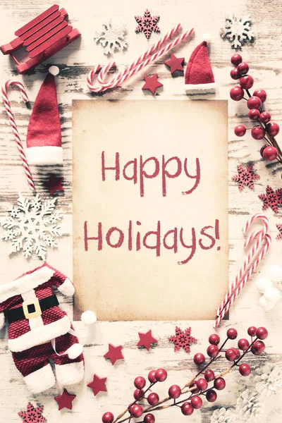 Nostalgische kerst platte Lay, tekst Happy Holidays — Stockfoto