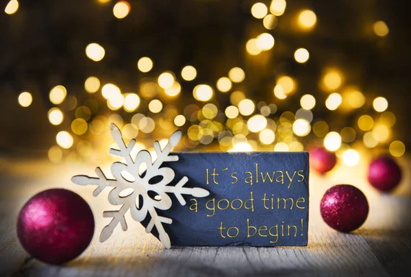 Kerstmis achtergrond, verlichting, citeren altijd tijd Begin — Stockfoto