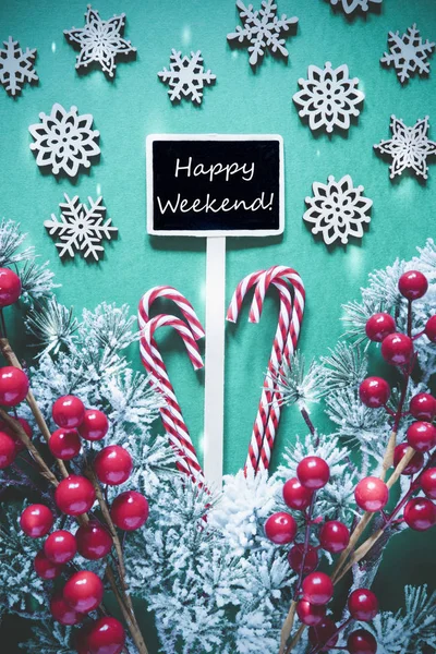 Vertical Black Christmas Sign, Lights, Text Happy Weekend — стоковое фото